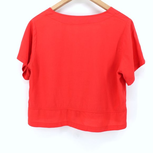 Jam's World Blush Crop Top Button Front Short Sleeve V-neck Rayon Made in USA S - Picture 4 of 11